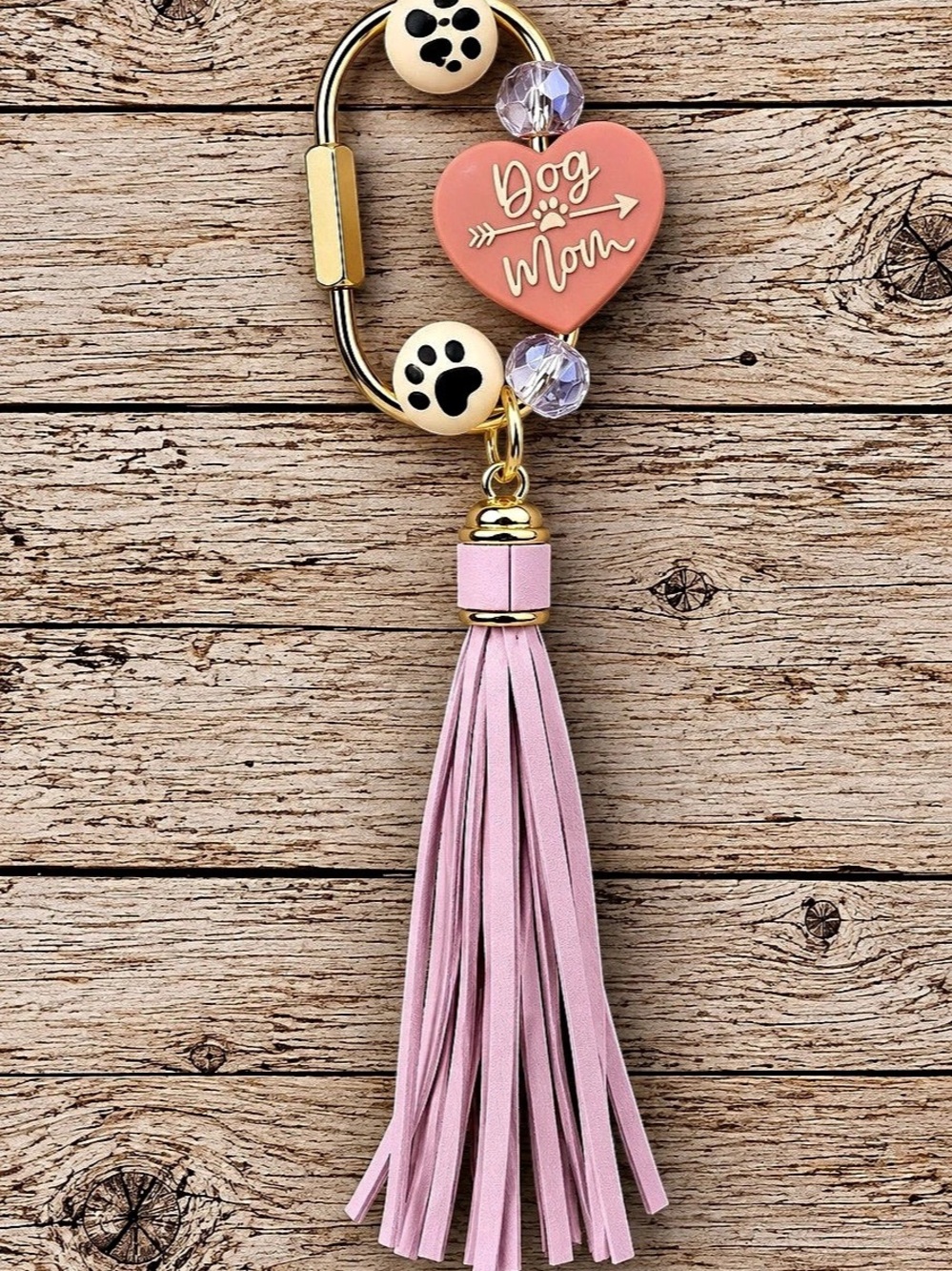 Dog Mom Pink & Gold Tassel Purse Charm